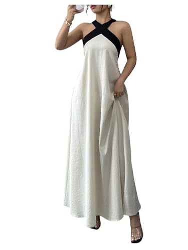 Women's Backless Halter Maxi Dress Summer Bow Tie Flowy Vacation Party Dresses