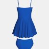 Women's One Piece Swim Dress Scoop Neck Bathing Suit Ruched Tummy Swimsuit Adjustable Wide Straps Sporty
