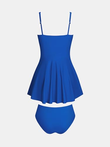 Women's One Piece Swim Dress Scoop Neck Bathing Suit Ruched Tummy Swimsuit Adjustable Wide Straps Sporty
