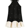 Girl's Pearl Halter Dress Sleeveless Ruffle Hem Color Block Cute Birthday Midi Dresses