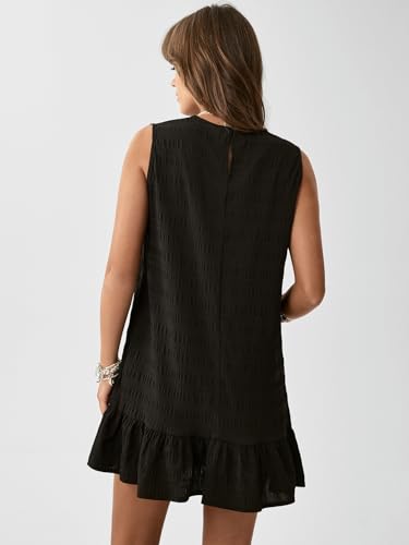 Women's Ruffle Hem Sleeveless Tank Dress Round Neck Casual Smock Summer Mini Dresses