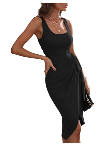 Women's Summer Halter Casual Dresses Beach Tank Ruched Midi Dress 2025 Vacation Sundress