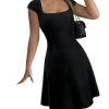 Women's Summer Dress Square Neck Cap Sleeve A Line Flared Short Dresses