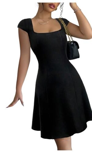 Women's Summer Dress Square Neck Cap Sleeve A Line Flared Short Dresses