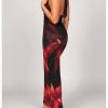 Women's Floral Halter Maxi Dress Draped Cowl Neck Backless Bodycon Wedding Guest Party Mesh Cocktail Long Dresses