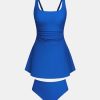 Women's One Piece Swim Dress Scoop Neck Bathing Suit Ruched Tummy Swimsuit Adjustable Wide Straps Sporty