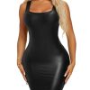 Women's Sleeveless Bodycon Tank Dress PU Leather Mini Dresses