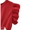 Girl's Cute Heart Print Belted High Waist Ruffle Hem Flared A Line Short Dress