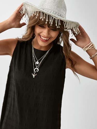 Women's Ruffle Hem Sleeveless Tank Dress Round Neck Casual Smock Summer Mini Dresses