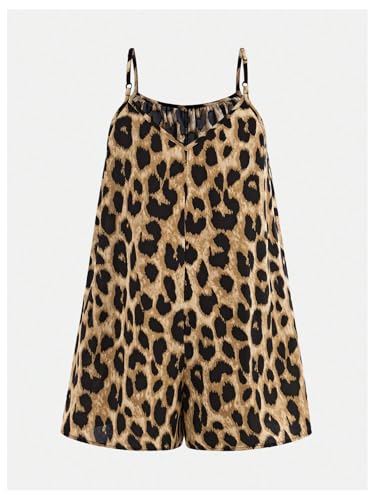 Girl's Leopard Print Wide Leg Romper Spaghetti Strap Loose Summer Short Jumpsuit