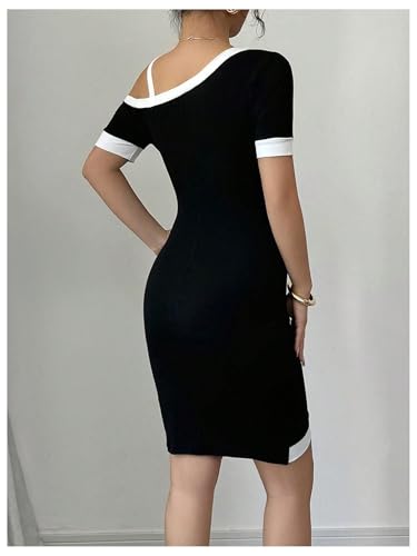 Women's Cold Shoulder Short Sleeve Bodycon Dress Color Block Wrap Summer Dresses