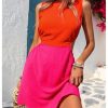 Women's Color Block Tank Dress Crew Neck Sleeveless Cut Out A Line Summer Mini Dresses