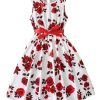 Girl's Floral Midi Dress Crew Neck Sleeveless Bow Knot A Line Summer Boho Tank Dresses