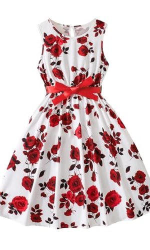 Girl's Floral Midi Dress Crew Neck Sleeveless Bow Knot A Line Summer Boho Tank Dresses
