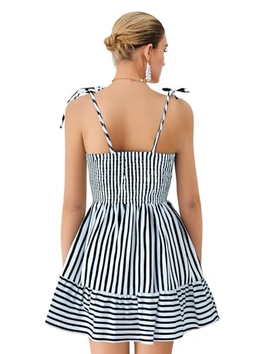 Women's Striped Sleeveless Spaghetti Strap Mini Dress V Neck A Line Short Sundress