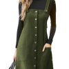 Casual Dresses for Women Square Neck Button Front Sleeveless Pockets A Line Mini Overall Dress