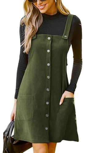 Casual Dresses for Women Square Neck Button Front Sleeveless Pockets A Line Mini Overall Dress