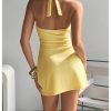 Women's Deep V Neck Halter Fitted Mini Dress Button Down Sleeveless Summer Vacation Dresses