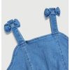 Girl's Sleeveless Ruched Ruffle Hem Denim Dress Bow Cute A Line Summer Dress