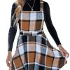 Women's Overall Dress Square Neck Plaid Sleeveless Casual Short A Line Cute Fall Mini Pinafore Dresses
