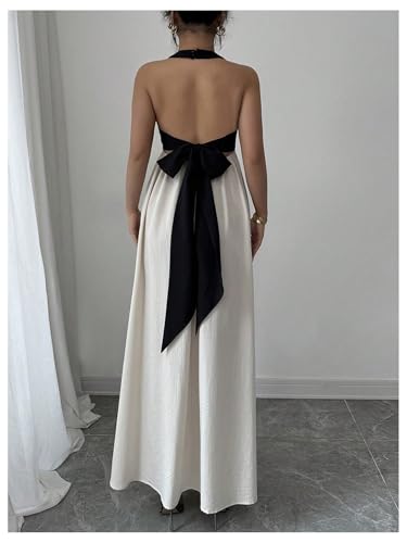 Women's Backless Halter Maxi Dress Summer Bow Tie Flowy Vacation Party Dresses