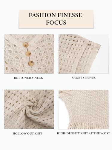 Women Crochet Swim Cover Up Short Sleeve V Neck Bathing Suit Beach Dress Summer Swimwear Coverups