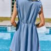 Women's Denim Summer Dresses Cotton Plunging V Neck Casual Sundress Ruffle Sleeves Mini Dress