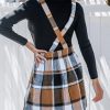 Women's Overall Dress Square Neck Plaid Sleeveless Casual Short A Line Cute Fall Mini Pinafore Dresses
