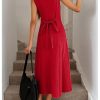 Women's Square Neck Button Down Summer Dresses Bow Tie Elegant Midi Dress