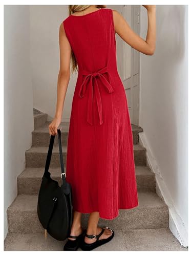 Women's Square Neck Button Down Summer Dresses Bow Tie Elegant Midi Dress