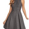 Women's Sleeveless Dresses Elegant A-Line Button Loop Decor Round Neck Sundresses