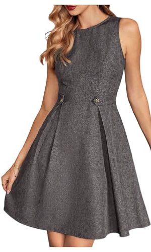 Women's Sleeveless Dresses Elegant A-Line Button Loop Decor Round Neck Sundresses