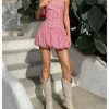 Women's Plaid Strapless Bubble Dress Sleeveless Ruffle Mini Tube Dresses
