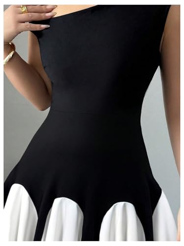 Women's Summer Off The Shoulder Mini Dress Color Block A Line Flared Cocktail Party Dresses