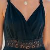 Women's Summer Casual Maxi Dress V Neck Sleeveless Contrast Lace Long Dress