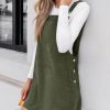 Women's Corduroy Overall Mini Fall Dress Square Neck Adjustable Straps Front Pocket Side Buttons Autumn Dresses