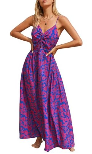 Women's Maxi Dress Floral Print Twisted V Neck Sleeveless Long Dress Summer Casual Dress
