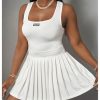 Women's Square Neck Tennis Dress Sleeveless Pleated A Line Summer Mini Dresses with Built in Shorts