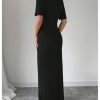 Women's Summer Dress Crew Neck Short Sleeve Split Casual Bodycon Long Dresses