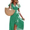 Women's Polka Dots Short Sleeve V Neck Wrap Dress Tie Side Ruffle Midi Dresses