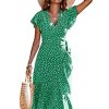 Women's Polka Dots Short Sleeve V Neck Wrap Dress Tie Side Ruffle Midi Dresses