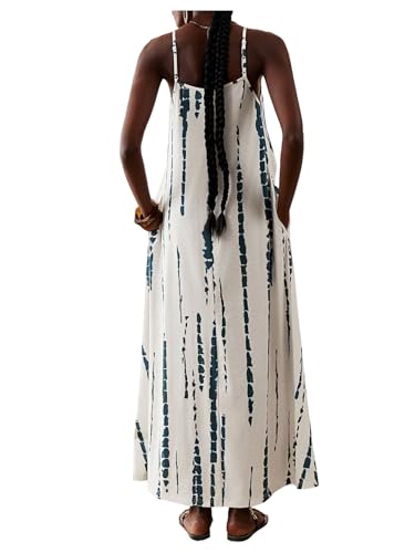 Women's Summer Dress for Women Beach Casual Loose Spaghetti Strap Flowy Maxi Dresses with Pockets