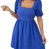 Women's Summer Square Neck Puff Sleeve Dress Casual Vacation Swing A Line Short Dress