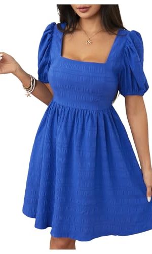 Women's Summer Square Neck Puff Sleeve Dress Casual Vacation Swing A Line Short Dress