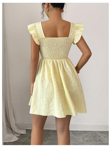 Women's Ruffle Cap Sleeve Square Neck Dress Textured Short Dress Summer Smocked A Line Dresses