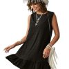 Women's Ruffle Hem Sleeveless Tank Dress Round Neck Casual Smock Summer Mini Dresses