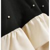 Girl's Pearl Halter Dress Sleeveless Ruffle Hem Color Block Cute Birthday Midi Dresses