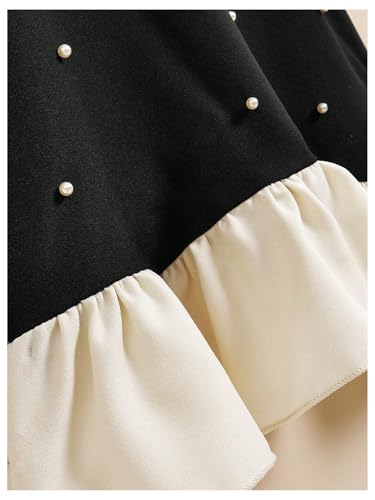 Girl's Pearl Halter Dress Sleeveless Ruffle Hem Color Block Cute Birthday Midi Dresses