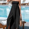 Women's Maxi Dresses Sleeveless Lace Casual Smocked Strapless Slit Long Summer Formal Sun Dress