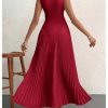 Women's Maxi Dress Sleeveless Pleated A Line Mock Neck Flowy Long Dresses
